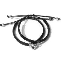 Simple Alloy Heart-shaped Magnetic Buckle Suction Couple Bracelet Handmade Braided Rope sku image 1