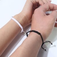 Fashion Heart-shaped Magnet Couple Woven Black And White Rope Adjustable Bracelet main image 2