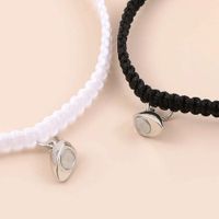 Fashion Heart-shaped Magnet Couple Woven Black And White Rope Adjustable Bracelet main image 4