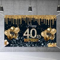 40-year-old Black Gold Birthday Background Fabric Birthday Banner main image 2