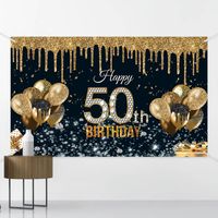 50-year-old Black Gold Birthday Background Fabric Birthday Banner main image 1