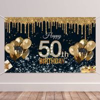 50-year-old Black Gold Birthday Background Fabric Birthday Banner main image 4