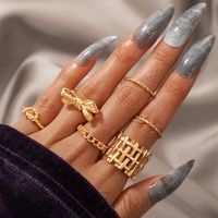 Fashion Gold-plated Pearl Rhinestone 6-piece Rings Set main image 4
