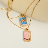 Retro Tarot Colorful Oil Dripping Necklace Square Gold-plated Copper Necklace Wholesale main image 1