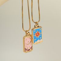 Retro Tarot Colorful Oil Dripping Necklace Square Gold-plated Copper Necklace Wholesale main image 2