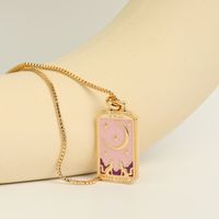 Retro Tarot Colorful Oil Dripping Necklace Square Gold-plated Copper Necklace Wholesale main image 3