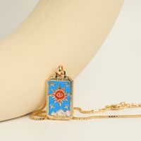 Retro Tarot Colorful Oil Dripping Necklace Square Gold-plated Copper Necklace Wholesale main image 4