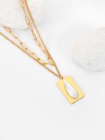 2022 New Style Square Stainless Steel Plated 18k Gold Water Drop Zircon Double Layer Necklace main image 1