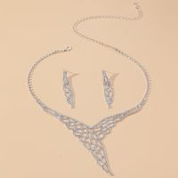 Fashion Simple White Bright Crystal Phoenix Tail Necklace And Earrings Jewelry Set main image 2