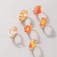 Fashion Color Contrast Heart Flower Butterfly Colorful Oil Dripping Ring Set main image 5