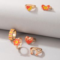 Fashion Color Contrast Heart Flower Butterfly Colorful Oil Dripping Ring Set main image 3
