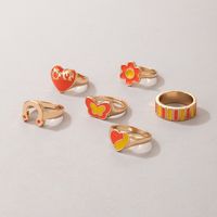 Fashion Color Contrast Heart Flower Butterfly Colorful Oil Dripping Ring Set main image 4