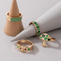 Simple Green Color Oil Dripping Pig Mushroom Geometric Ring Set main image 1