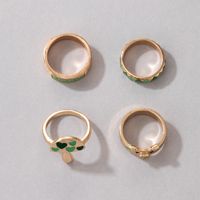 Simple Green Color Oil Dripping Pig Mushroom Geometric Ring Set main image 2