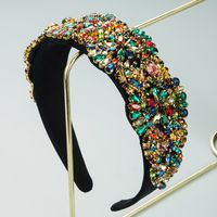 Fashion Baroque Handmade Sewing Color Glass Drill Flower Fabric Art Bridal Rhinestone Headband main image 11