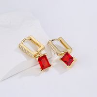 Simple Copper Gold Plated Zircon Geometric Square Pendant Earrings main image 6