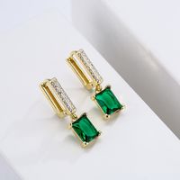 Simple Copper Gold Plated Zircon Geometric Square Pendant Earrings main image 2
