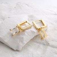 Simple Copper Gold Plated Zircon Geometric Square Pendant Earrings main image 3