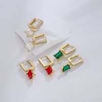 Simple Copper Gold Plated Zircon Geometric Square Pendant Earrings main image 4