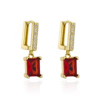 Simple Copper Gold Plated Zircon Geometric Square Pendant Earrings sku image 2