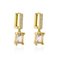 Simple Copper Gold Plated Zircon Geometric Square Pendant Earrings sku image 3