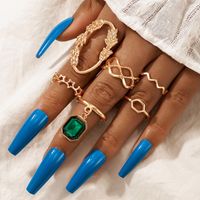 New Ethnic Style Five-pointed Star Emerald Diamond-studded Ring Six-piece Set main image 6