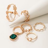 New Ethnic Style Five-pointed Star Emerald Diamond-studded Ring Six-piece Set main image 5