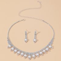 Fashion Water Drop Pearl Rhinestone Pendant Necklace Earrings Accessories Diamond-studded Set main image 2