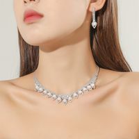 Fashion Water Drop Pearl Rhinestone Pendant Necklace Earrings Accessories Diamond-studded Set sku image 1