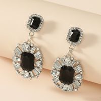 Fashion Oval Full Diamond Gemstone Rhinestone Alloy Earrings main image 4