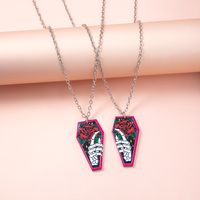 Punk Couples Acrylic Skull Flower Printing Pendent Alloy Necklace main image 1