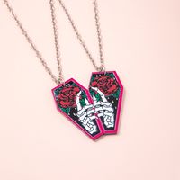 Punk Couples Acrylic Skull Flower Printing Pendent Alloy Necklace main image 5