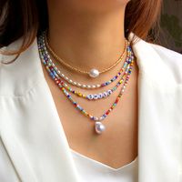 Fashion Retro Special-shaped Pearl Letter Multi-layer Necklace main image 3