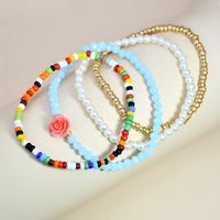 Fashion Elastic Rope Rose Crystal Multi-layer Combination Pearl Millet Bead Bracelet main image 5