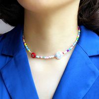 New Summer Color Beads Choker Heart-shaped Collarbone Alloy Necklace Female main image 3