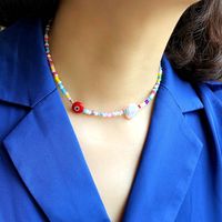 New Summer Color Beads Choker Heart-shaped Collarbone Alloy Necklace Female main image 5