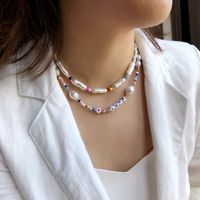 European And American Combinations Stacked Cross-border Jewelry Letters Love Special-shaped Pearl Necklace Female Creative Color Rice Bead Clavicle Chain main image 2