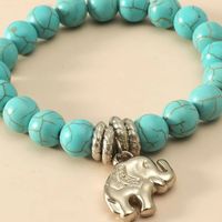 Bohemian Retro Elastic Turquoise Elephant Owl Pendant Bracelet main image 3