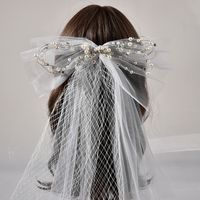Bride Headdress Mesh Bow Hair Accessories Short Veil Jewelry Wedding Dress main image 1