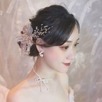 Fashion Bridal White Silk Yarn Big Head Flower Hand-beaded Headdress Rhinestone Hair Accessories main image 3