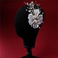 Fashion Bridal White Silk Yarn Big Head Flower Hand-beaded Headdress Rhinestone Hair Accessories main image 5