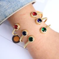 Copper Gold-plated Jewelry Simple Green Red Zircon Geometric Crystal Open Bracelet main image 1