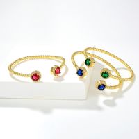 Copper Gold-plated Jewelry Simple Green Red Zircon Geometric Crystal Open Bracelet main image 3