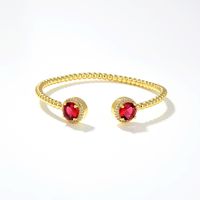 Copper Gold-plated Jewelry Simple Green Red Zircon Geometric Crystal Open Bracelet main image 4