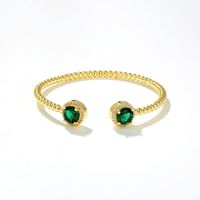 Copper Gold-plated Jewelry Simple Green Red Zircon Geometric Crystal Open Bracelet main image 5