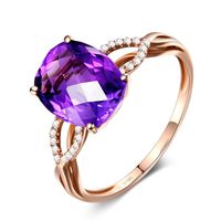 Wholesale Amethyst New Geometric Diamond Color Gemstone Copper Ring main image 5