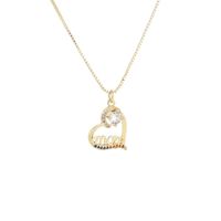 Fashion Micro-encrusted Zircon Heart-shaped Mom Pendant Copper Necklace main image 1