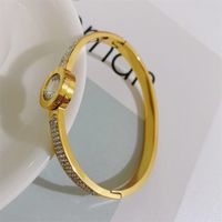 Fashionable New Plated 18k Gold Lucky Inlaid Zircon Titanium Steel Bracelet main image 5