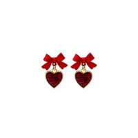 Aretes De Lazo De Borla Larga De Diamante Con Goteo De Aceite De Corazón Rojo Simple main image 6