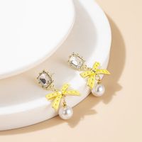 Simple Long Tassel Bow Pearl Diamond Earrings main image 3